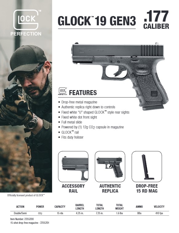  Umarex Glock 19 Gen3 .177 Caliber BB Gun Air Pistol : Sports &  Outdoors